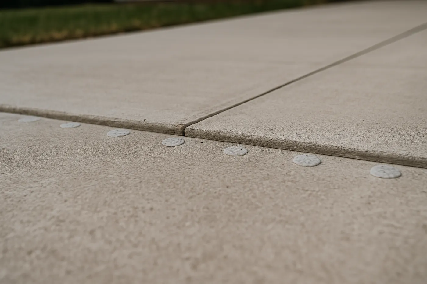 Concrete driveway slab restored level with patched injection ports in Wichita